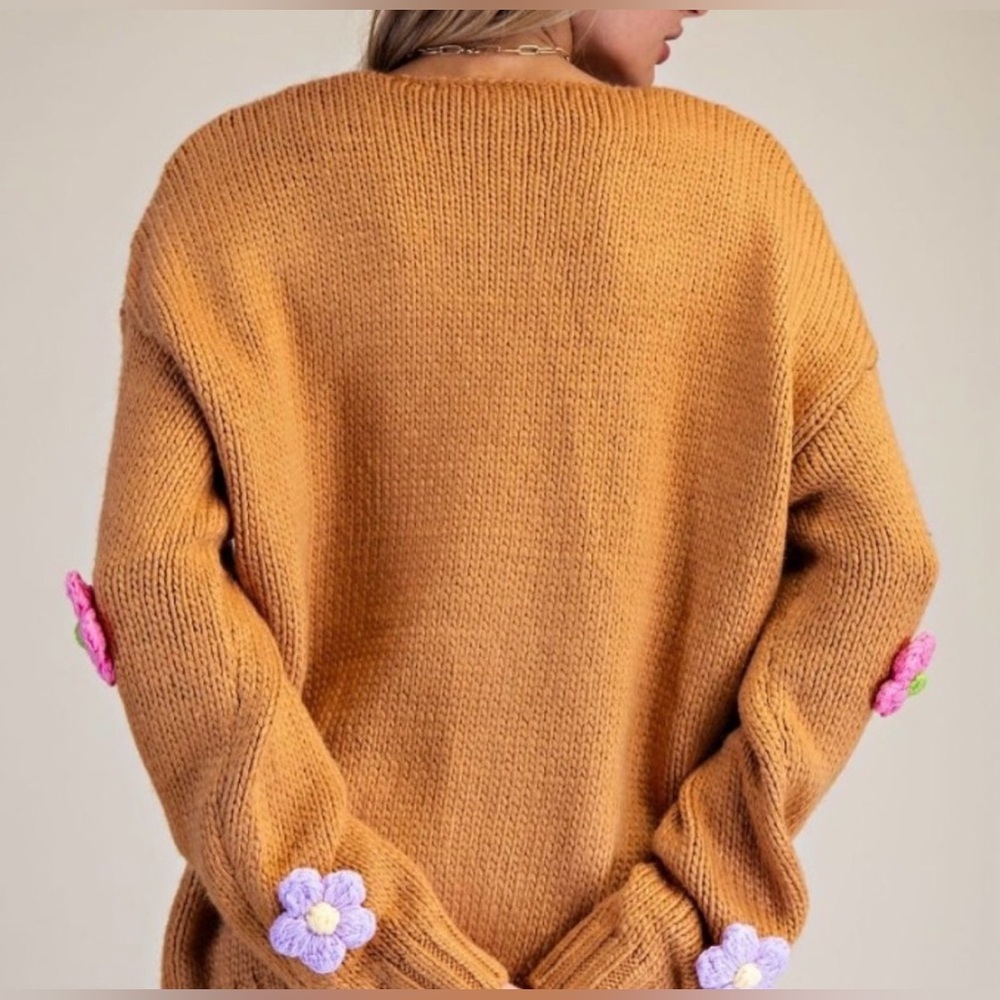 #902 Chic Floral Knit Sweater in Tan - Picture 5 of 6